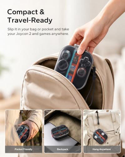 JEMDO Joycon Storage Case for Nintendo Switch 2, Slim Hard Shell Carrying Case with 3 Game Card Slots & Wrist Strap, Shockproof Scratch Resistant Protective Box, Lightweight Portable for Travel - style: Controller Case