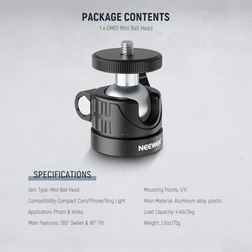 NEEWER Basics Mini Ball Head, Portable Tripod Head Camera Mount Adapter - style: GM01