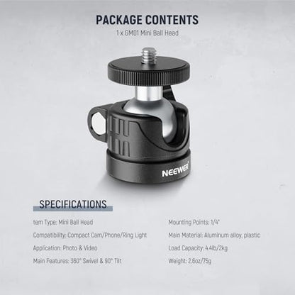 NEEWER Basics Mini Ball Head, Portable Tripod Head Camera Mount Adapter - style: GM01