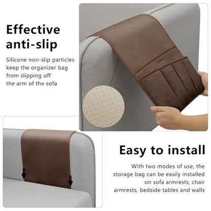 Remote Control Holder for Armchair Caddy, Remote Holder with 5 Pockets - color: Brown, size: 35"x12.4"