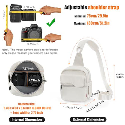 Cwatcun Camera Bag Sling Canvas, Crossbody Case with Rain Cover - color: Beige, size: Small