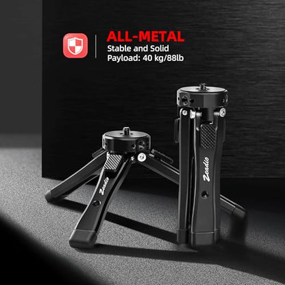 Zeadio Heavy Duty Mini Metal Tripod Stand - Universal Small Table Tripod for Camera, Gimbal, Action Cam, Camcorder, Microphone, LED Light, etc(40kg/88lb Load) - style: Basic Version