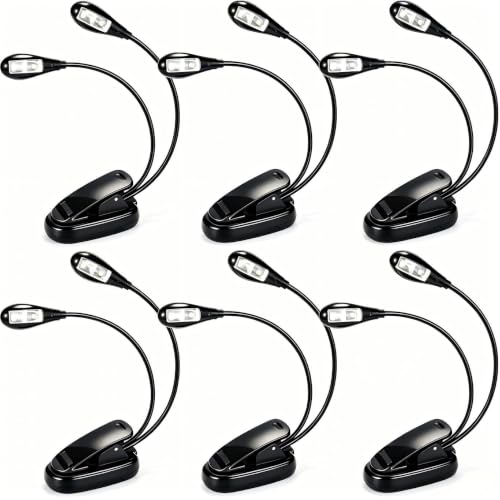 Music Stand Lights Clip On 6Pack,Dual Arm USB and AAA Battery Black - color: Black, size: 6Pack