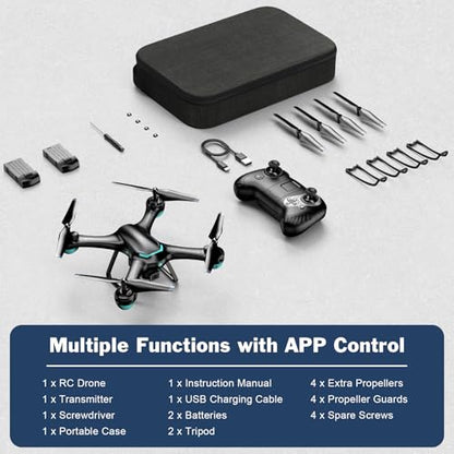 Drone with 1080P Camera, Remote Control Quadcopter with Gesture Selfie, Altitude Hold, One Key Start, 3D Flips, 2 Batteries, Black