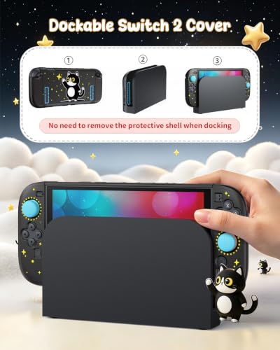 Switch 2 Cute Case,FYOUNG Dockable Cute Cat Hard Shell Cover for Nintendo 2 - color: Black Kitten, size: 7.9Inch Switch 2