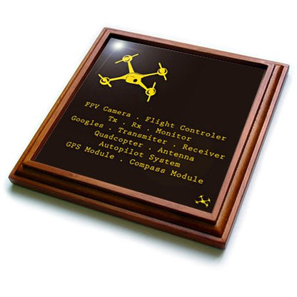 3dRose Black and Yellow Drone with DIY Accelerometer Gyroscope Brushless Motor GPS 8x8 Trivet with 6x6 Ceramic Tile