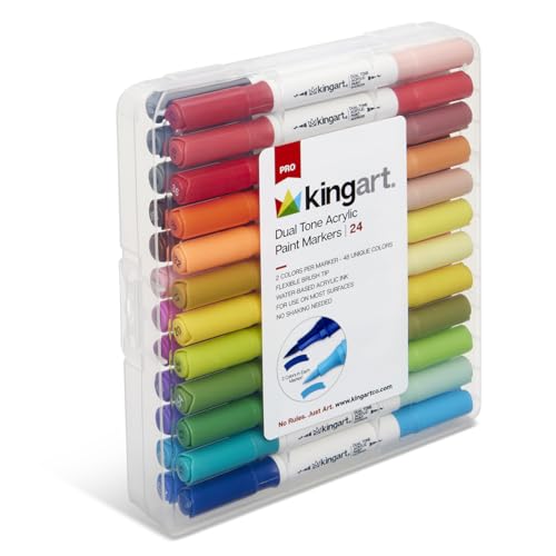 Dual Tone Acrylic Paint Markers 24 Pens, 48 Colors by KINGART