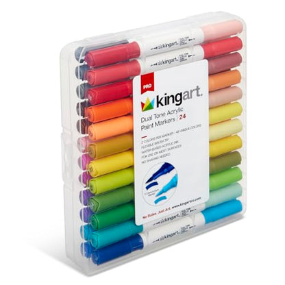Dual Tone Acrylic Paint Markers 24 Pens, 48 Colors by KINGART