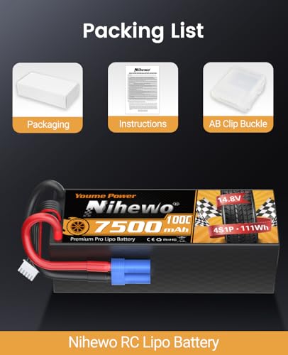 4S Battery 14.8V 7500mAh 100C Hardcase EC5 for RC Truck Boat 2Packs