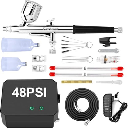 Gocheer Airbrush Kit with Air Compressor, 48 PSI(Black） - color: Black