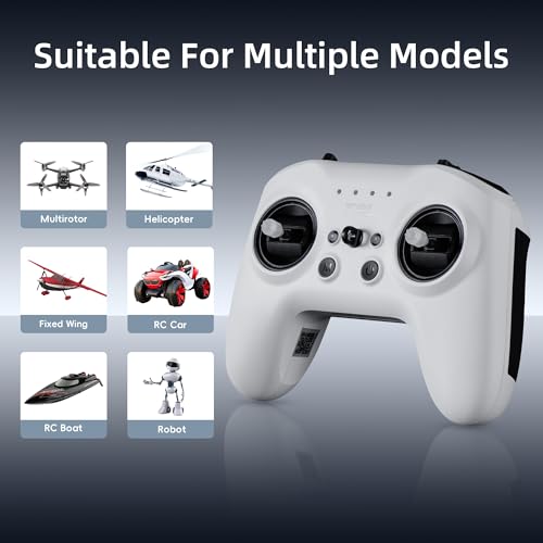 Radiomaster T8L ELRS 2.4GHz Radio Transmitter, 204g Lightweight Screenless Remote Controller with Hall-Effect Gimbals, USB-C Charging & Simulator Compatibility for FPV Drones (White) - color: White