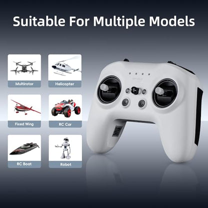 Radiomaster T8L ELRS 2.4GHz Radio Transmitter, 204g Lightweight Screenless Remote Controller with Hall-Effect Gimbals, USB-C Charging & Simulator Compatibility for FPV Drones (White) - color: White