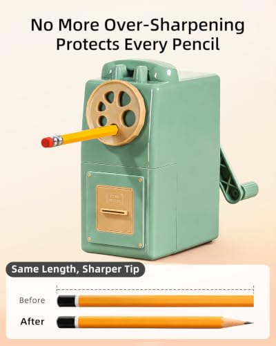 ZMOL Heavy Duty Manual Hand Crank Pencil Sharpener, Desktop, Green - color: Green