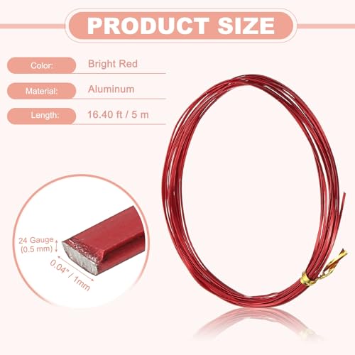 uxcell 1 Rolls 24 Gauge Flat Aluminum Wire, 16.40 ft Soft Craft Wire for Flower Bonsai Crafts Carving DIY Bezel Sculpting Gem Metal Wrap, Red - color: Red, size: 24 Gauge 1mm