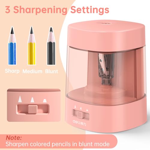 Deli Electric Pencil Sharpener, Automatic Pencil Sharpeners, Pink - color: Pink