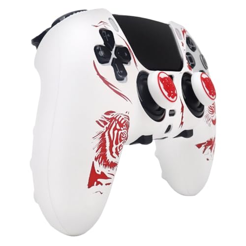 RALAN Tiger Silicone Controller Skins with 2 Thumb Gripsr Compatible with PS5 Dualsense Edge Controller Play Station 5 Accessories, Sweat-Proof Anti-Slip Cover Skin Protecto - color: Tiger White Red