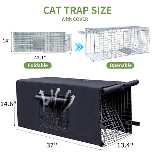 Live Animal Trap Cage with Cover, Heavy Duty Cat Trap for Stray Cats