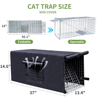 Live Animal Trap Cage with Cover, Heavy Duty Cat Trap for Stray Cats