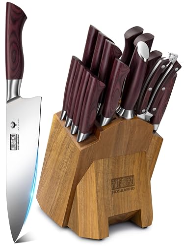 HOSHANHO 18PCS Kitchen Knife Block Set, Sharp Chef Knives with Sharpener - size: 18 Pieces Knife Set
