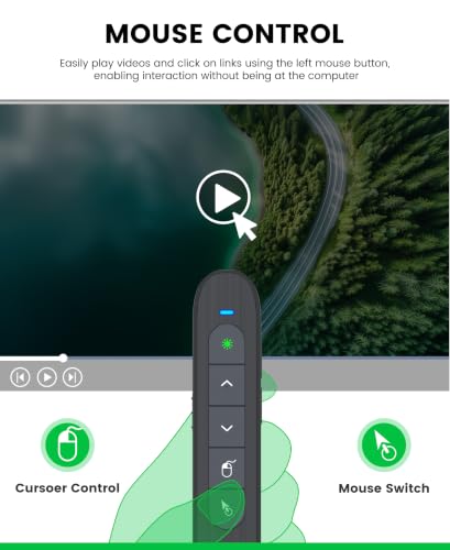Green Light Wireless Presentation Clicker with Air Mouse, 2.4GHz Rechargeable USB-A/USB-C PowerPoint Clicker Slide Advancer, Presenter for PC, Mac, Computer - color: Green L+Rechargeable+Mouse