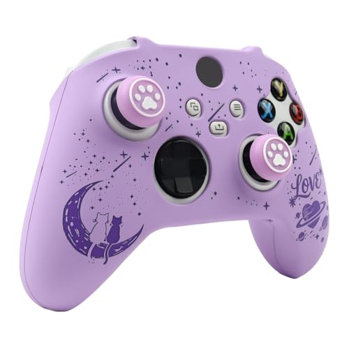 Moonlit Cats with a Loving Heart Controller Skin Compatible with Xbox Series X Wireless Controller, RALAN Protector Case， Customised Thumb Grips Cap - color: MCats Purple