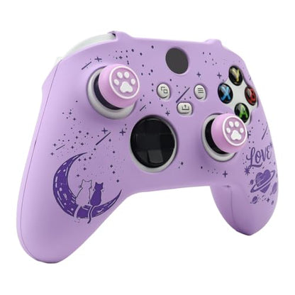 Moonlit Cats with a Loving Heart Controller Skin Compatible with Xbox Series X Wireless Controller, RALAN Protector Case， Customised Thumb Grips Cap - color: MCats Purple