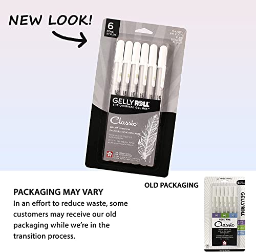 SAKURA Gelly Roll Gel Pens, White, Assorted 05/08/10 Tip, 6 Pack - size: 1 Count (Pack of 6), style: Assorted Tip Sizes