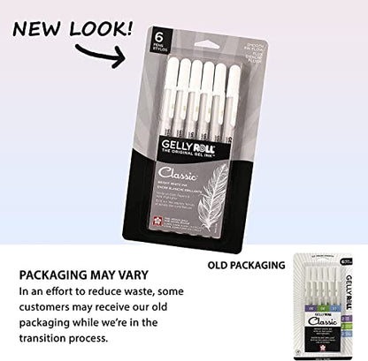 SAKURA Gelly Roll Gel Pens, White, Assorted 05/08/10 Tip, 6 Pack - size: 1 Count (Pack of 6), style: Assorted Tip Sizes