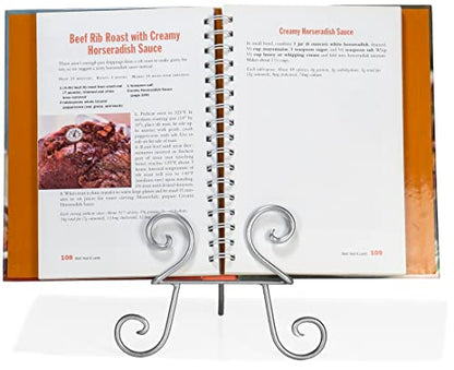Red Co. 11” Tall Decorative Curved Scroll Metal Wire Display Plate Stand & Art Holder Easel, Silver