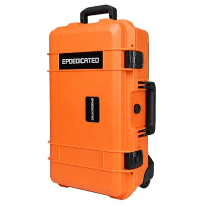 Large Rolling Camera Equipment Hard Case with Custom Foam,Waterproof and Shockproof for Drone,Telescopic Handle, Airplane Approved, 22.05x13.78x9.25in, Orange - color: Orange