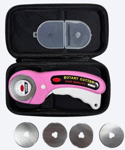 Ergonomic 45mm Rotary Cutter Comes with 5 Replacement Blades and Carrying Case (Pink) - color: Pink