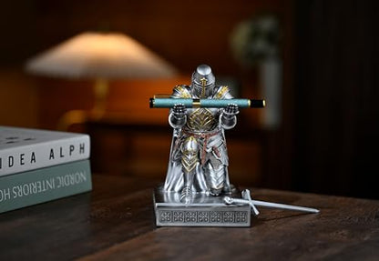 Medieval Templar Vanguard Officer Knight Pen Holder Desk Organizers Silver - color: Silver