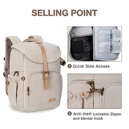 BAGSMART Camera Backpack DSLR Camera Bag Backpacks for Photographers - color: A-ivory White[single Buckle]