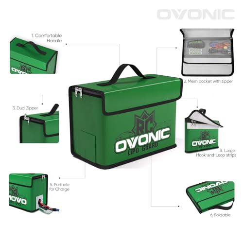 OVONIC Lipo Safe Bag Fireproof Explosionproof Bag, Large Capacity for Lipo Battery Charge & Storage (Pack of 2) - size: 1 Count (Pack of 2)