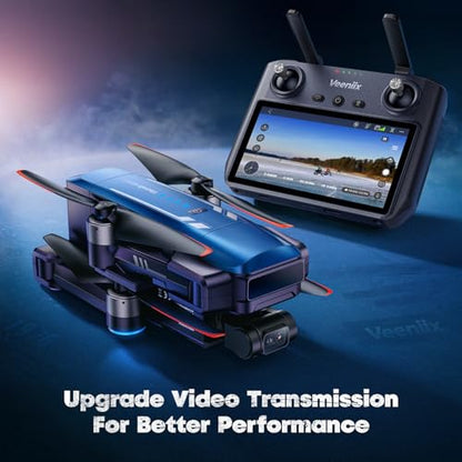 Veeniix V11PRO RC2 Drone for Adults 3-Axis Gimbal 8K Camera Screen Remote - color: Blue and White