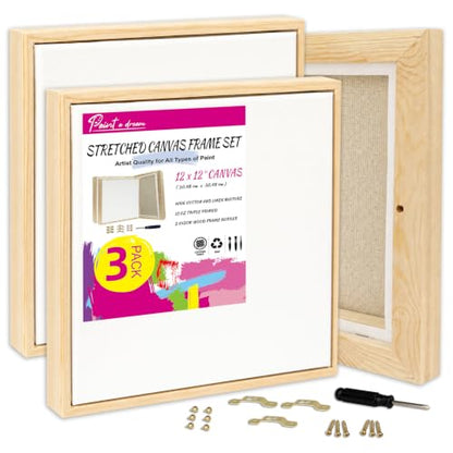 3 Pack 12 x 12 inch Floater Frame Canvas 12 oz Acid-Free Warp Resistant - size: 3pk - 12x12"