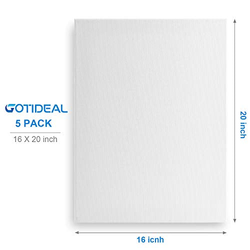 GOTIDEAL Stretched Canvas, 16x20 Inch Set of 5, Primed White - color: White, size: 16"x20"