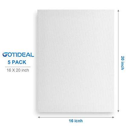 GOTIDEAL Stretched Canvas, 16x20 Inch Set of 5, Primed White - color: White, size: 16"x20"