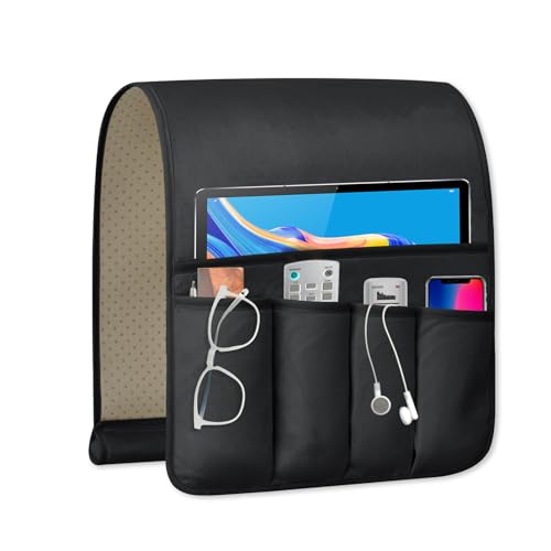 Remote Control Holder for Armchair Caddy, Remote Holder with 5 Pockets - color: Black, size: 35"x12.4"