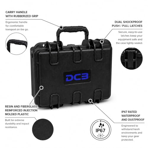 DCB Cases - Element 2501F Waterproof Hard Case with Foam Insert - IP67 Dustproof | Impact-Resistant | 9.84 x 8.58 x 4.45 Ext Dim | Pressure Valve | Lockable Protective Storage