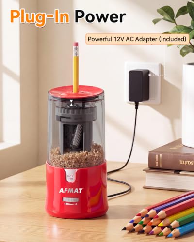 AFMAT Electric Pencil Sharpener, Plug-in Pencil Sharpener for 6-12mm Pencil - color: Red