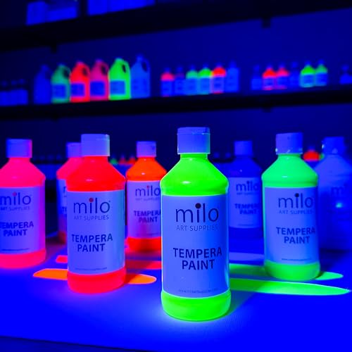 milo Fluorescent Washable Tempera Paint Set, 8 Neon UV Colors, 8 oz Bottles - style: Fluorescent Tempera 8 x 8 oz Bottles