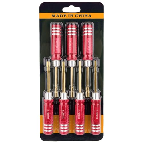 7 Pieces Hex Screwdriver Set 2.0/2.5/3.0/3.5/4.0/4.5/5.0mm RC Socket Wrench Kit Nut Drive for Traxxas Redcat Axial SCX24 Quadcopter Helicopter FPV Drone Car - RC Nut Removal Tools (Red)