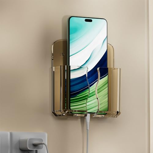 1Pcs Multifunction Organizer Storage Box Home Wall Mounted Punch Free TV Remote Control Mobile Phone Charging Storage Bracket (Transparent Brown) - color: Transparent Brown