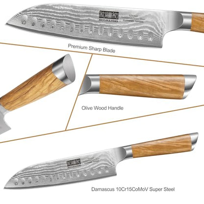 HOSHANHO Damascus Kitchen Knife Set 3PCS, Sharp Chef/Santoku/Fruit Knives - style: 3 Pieces Knife Set