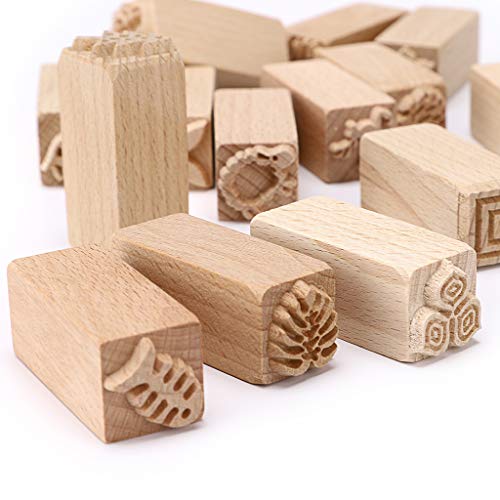 OwnMy Set of 16 Clay Modeling Pattern Stamp Kit Wooden Clay Pottery Stamps