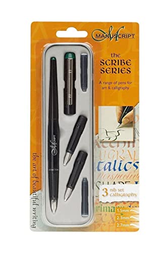 MANUSCRIPT Left Handed Nib Scribe Calligraphy Pen and Nib Set, Silver, 7 Piece Set