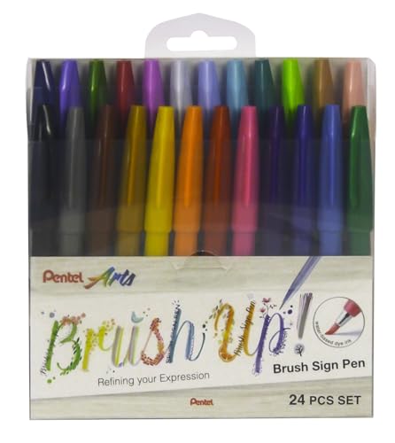 Pentel Brush Sign Pen SES15C - Brush Nib - Fibre Tip - Full Range Set - 24 Pens