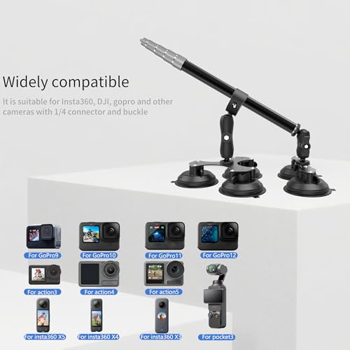 Five Suction Car Mount for Insta360 X6 with Locking Invisible Selfie Stick