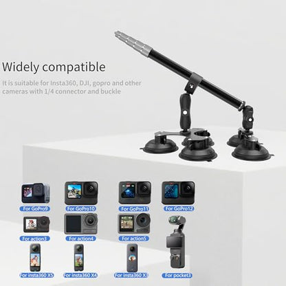 Five Suction Car Mount for Insta360 X6 with Locking Invisible Selfie Stick